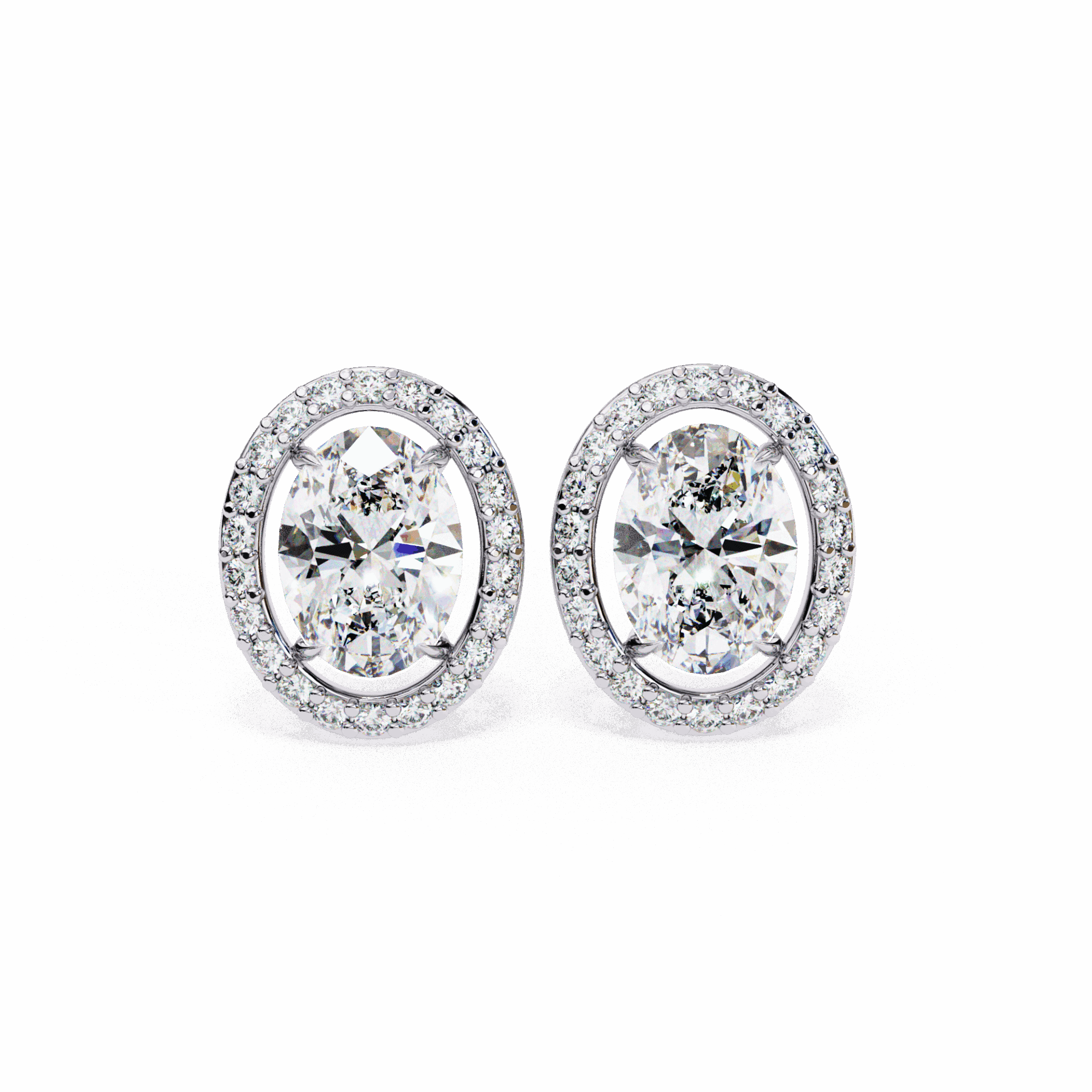 1 Carat Oval and Round Halo Stud Earrings in Moissanite | House of Estara
