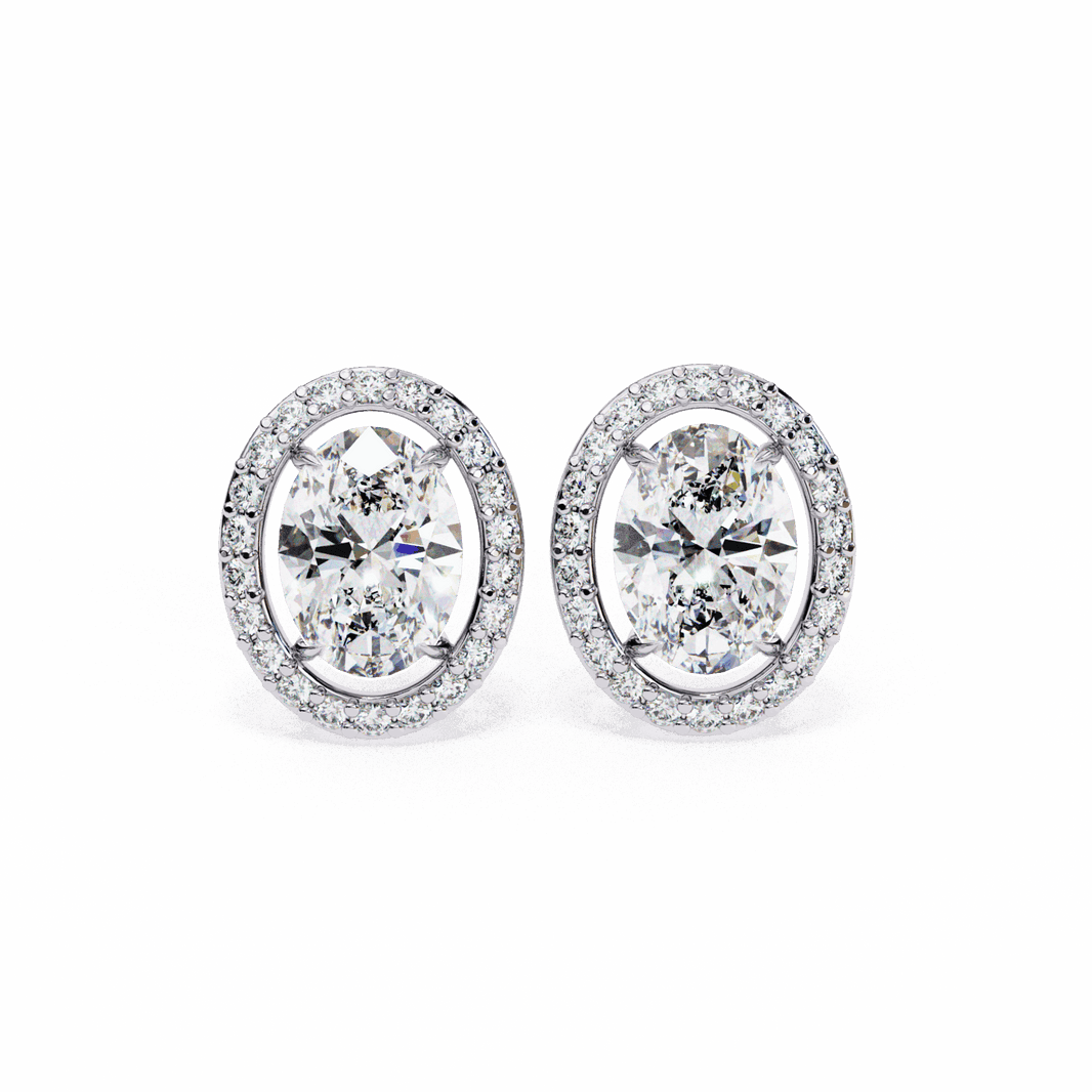1 Carat Oval and Round Halo Stud Earrings in Moissanite | House of Estara