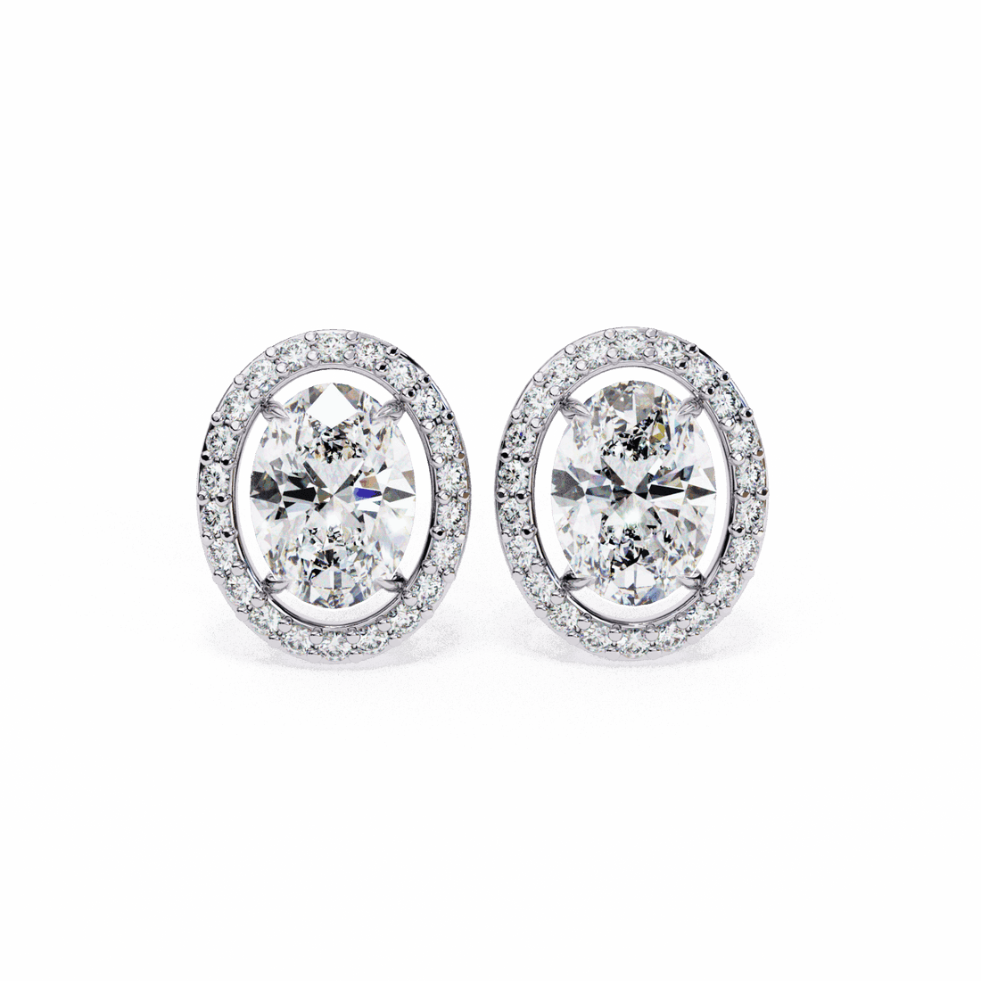 1 Carat Oval and Round Halo Stud Earrings in Moissanite | House of Estara
