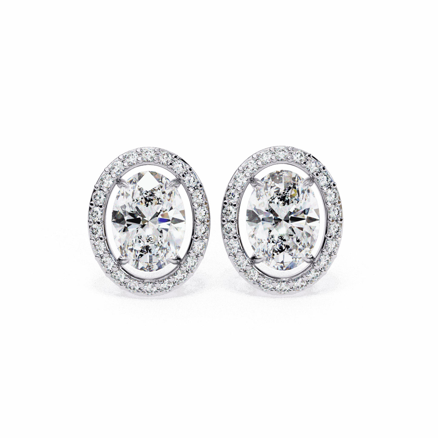 1 Carat Oval and Round Halo Stud Earrings in Moissanite | House of Estara