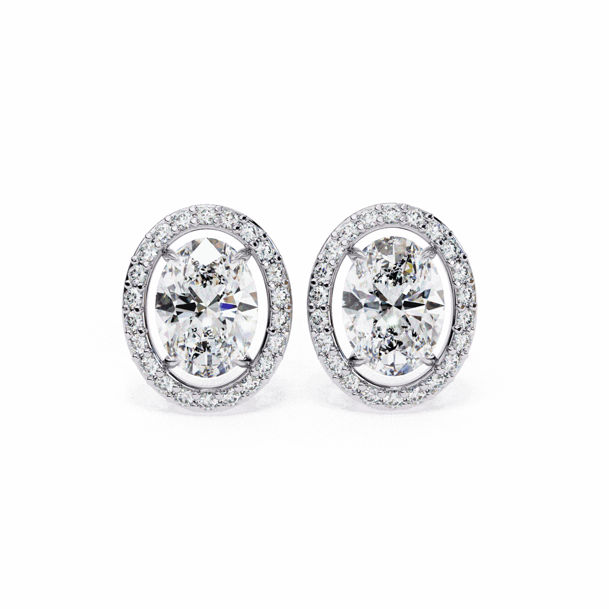 1 Carat Oval and Round Halo Stud Earrings in Moissanite | House of Estara
