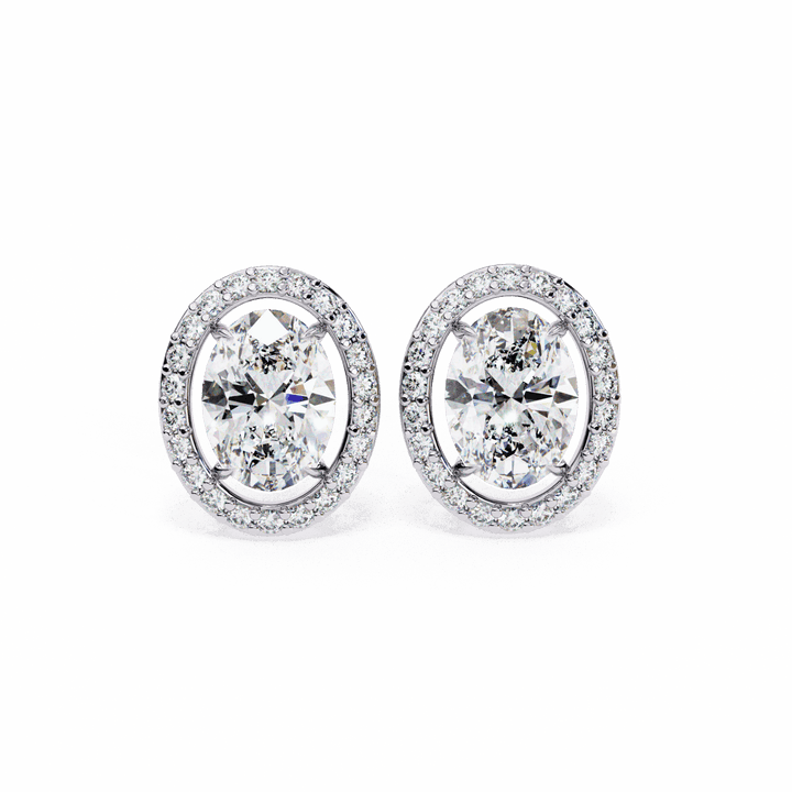 1 Carat Oval and Round Halo Stud Earrings in Moissanite | House of Estara