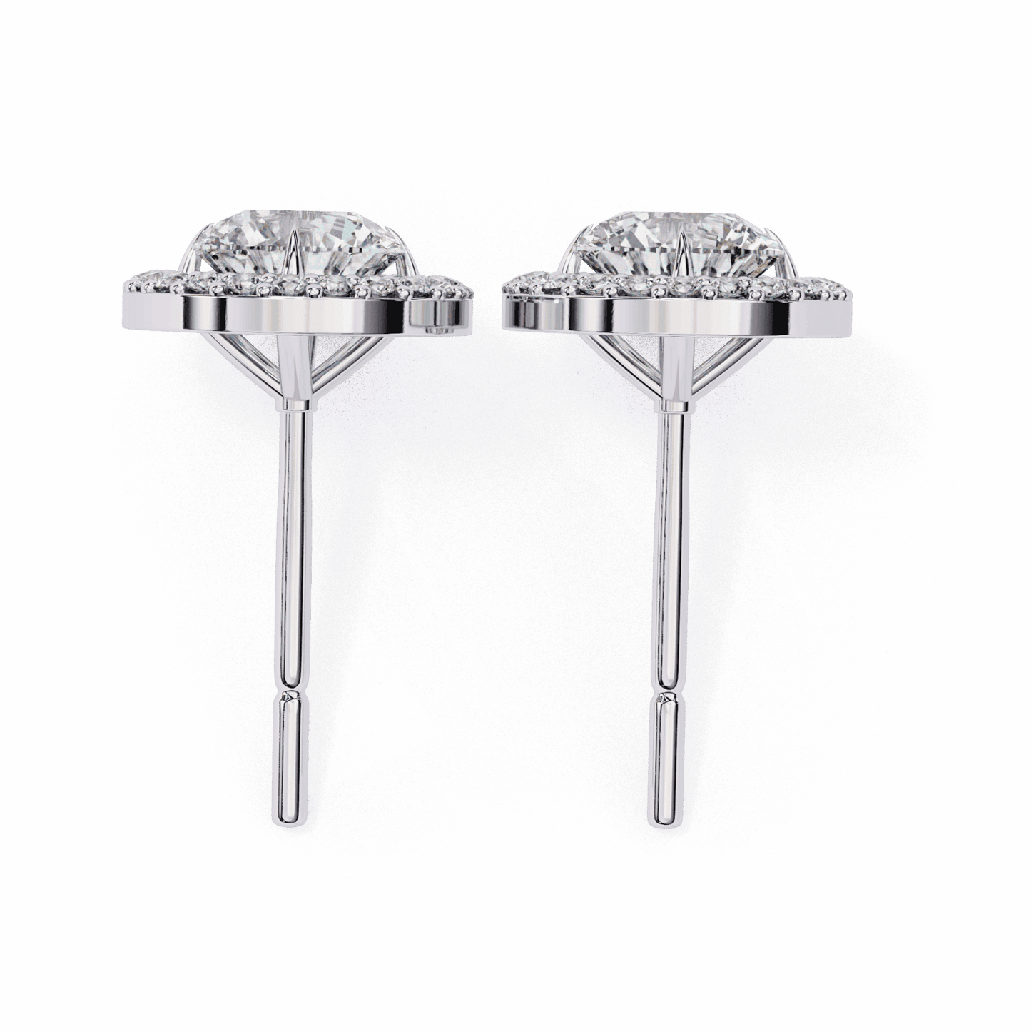 1 Carat Oval and Round Halo Stud Earrings in Moissanite | House of Estara