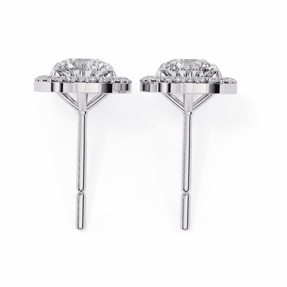1 Carat Oval and Round Halo Stud Earrings in Moissanite | House of Estara