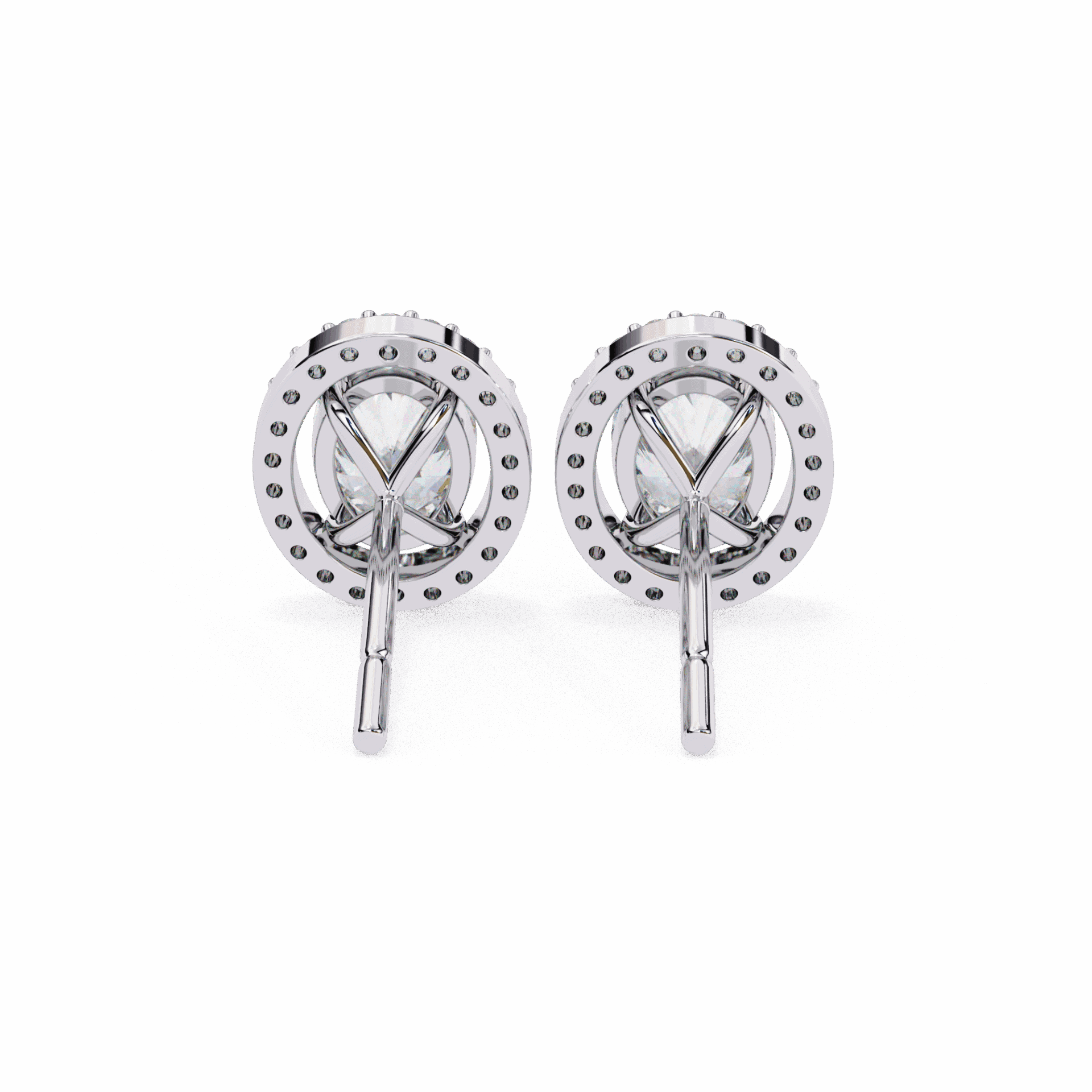 1 Carat Oval and Round Halo Stud Earrings in Moissanite | House of Estara