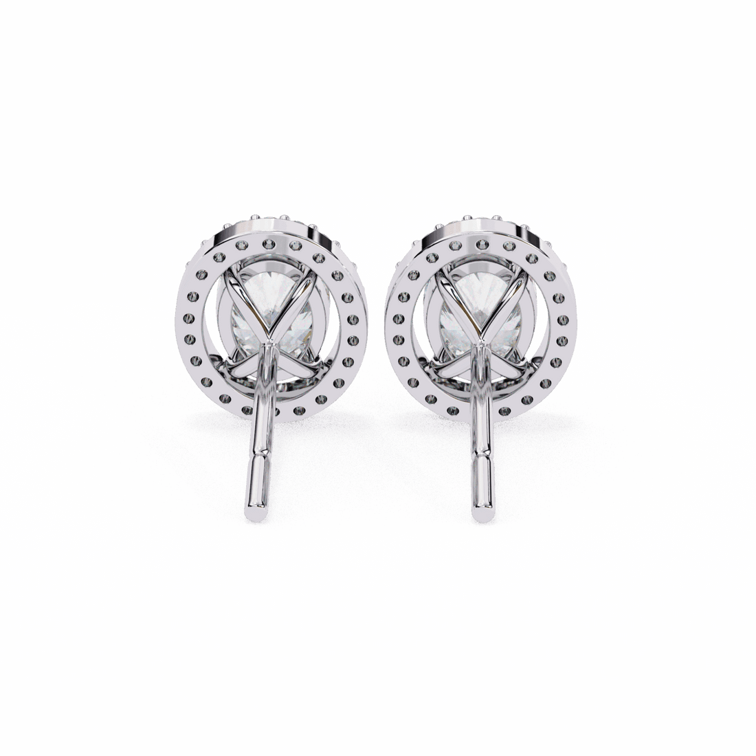 1 Carat Oval and Round Halo Stud Earrings in Moissanite | House of Estara