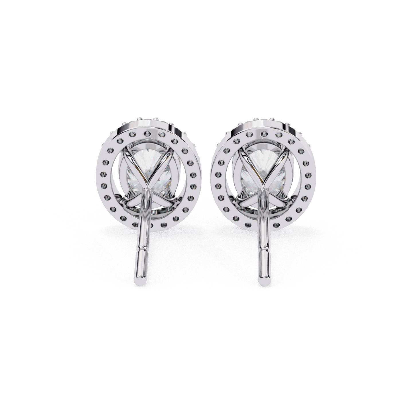 1 Carat Oval and Round Halo Stud Earrings in Moissanite | House of Estara
