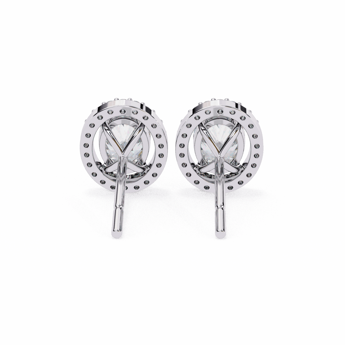 1 Carat Oval and Round Halo Stud Earrings in Moissanite | House of Estara