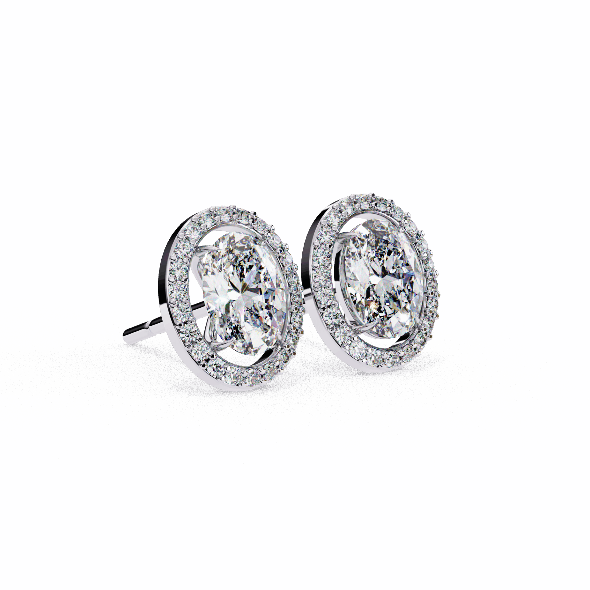1 Carat Oval and Round Halo Stud Earrings in Moissanite | House of Estara