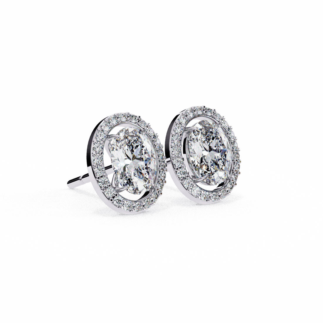 1 Carat Oval and Round Halo Stud Earrings in Moissanite | House of Estara