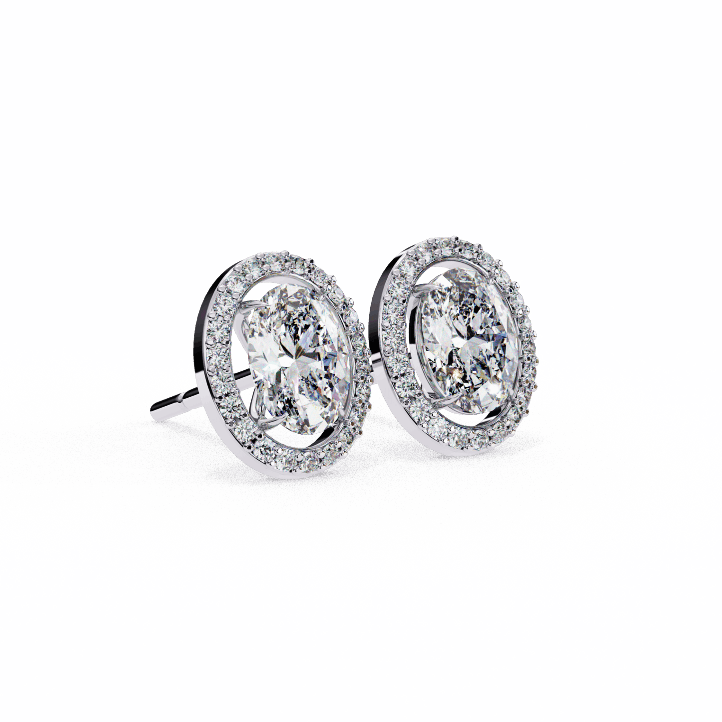 1 Carat Oval and Round Halo Stud Earrings in Moissanite | House of Estara