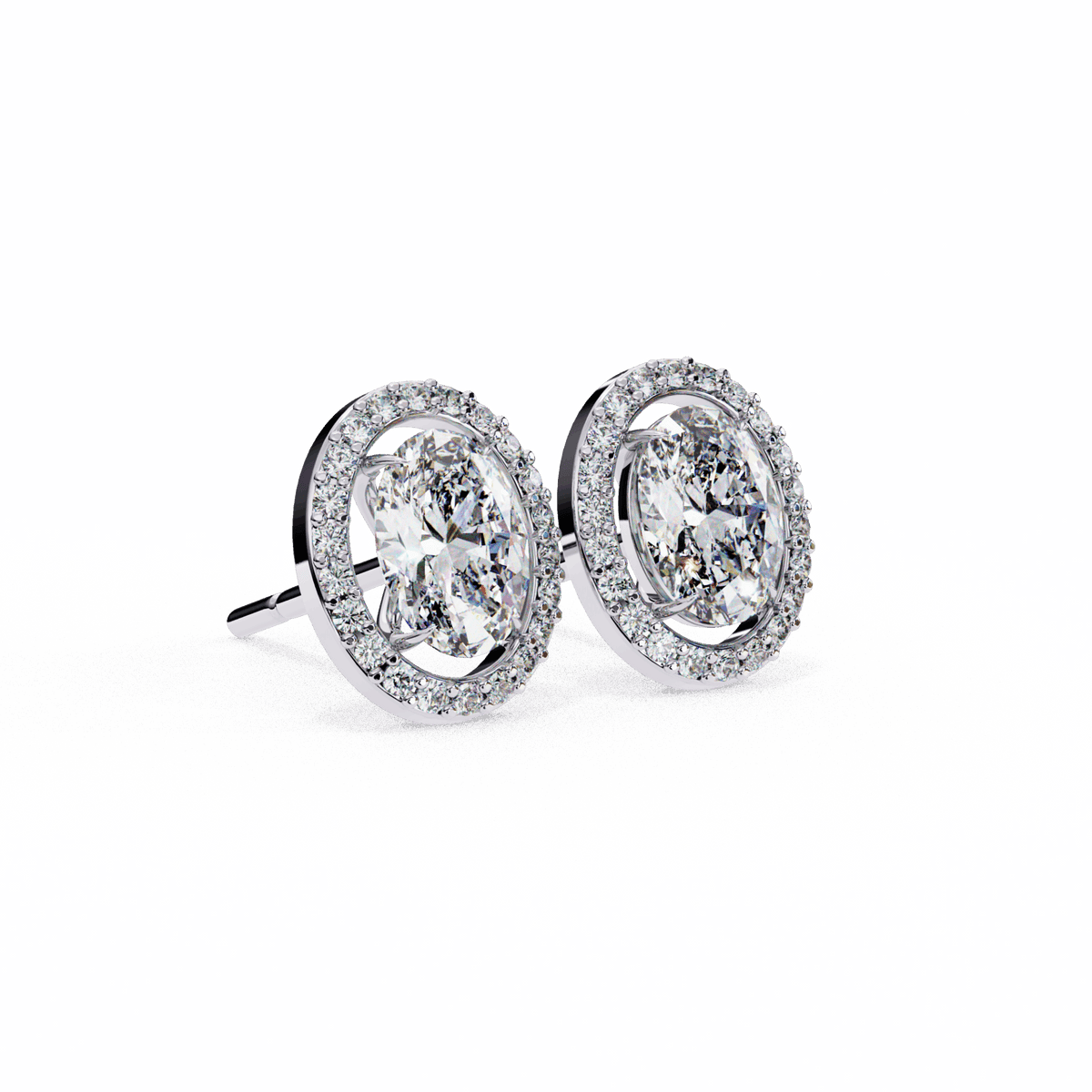 1 Carat Oval and Round Halo Stud Earrings in Moissanite | House of Estara