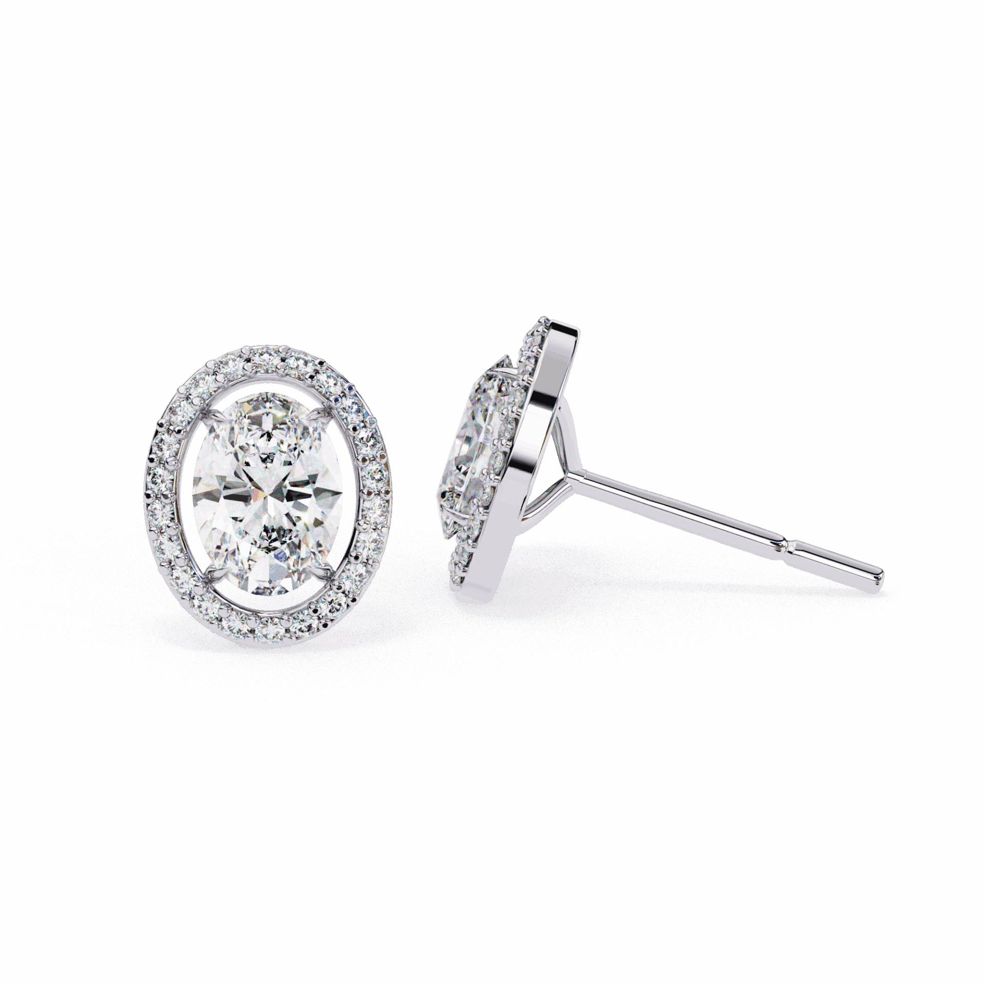 1 Carat Oval and Round Halo Stud Earrings in Moissanite | House of Estara