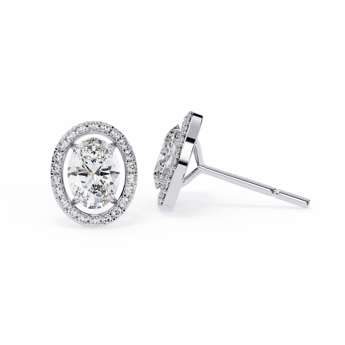 1 Carat Oval and Round Halo Stud Earrings in Moissanite | House of Estara