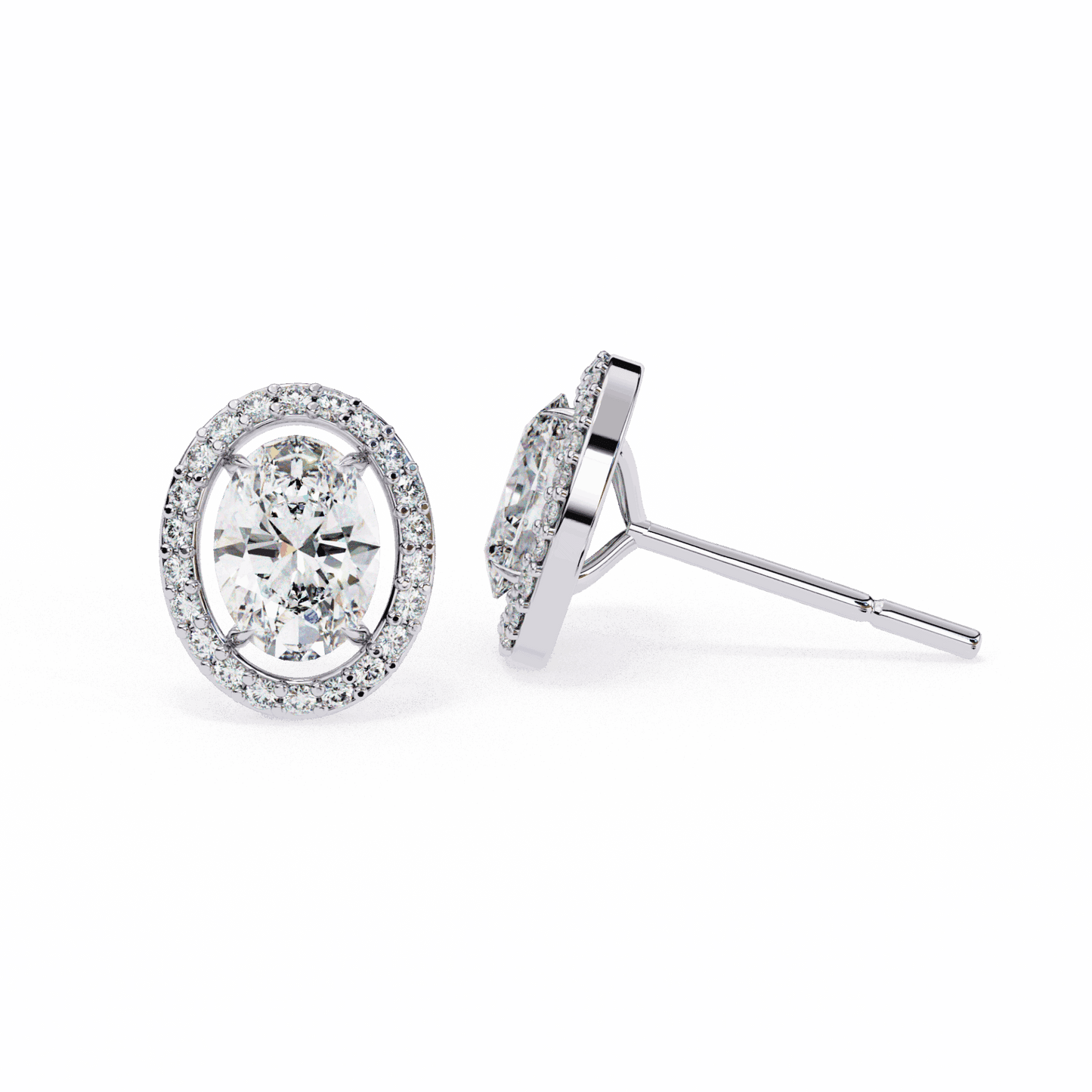 1 Carat Oval and Round Halo Stud Earrings in Moissanite | House of Estara