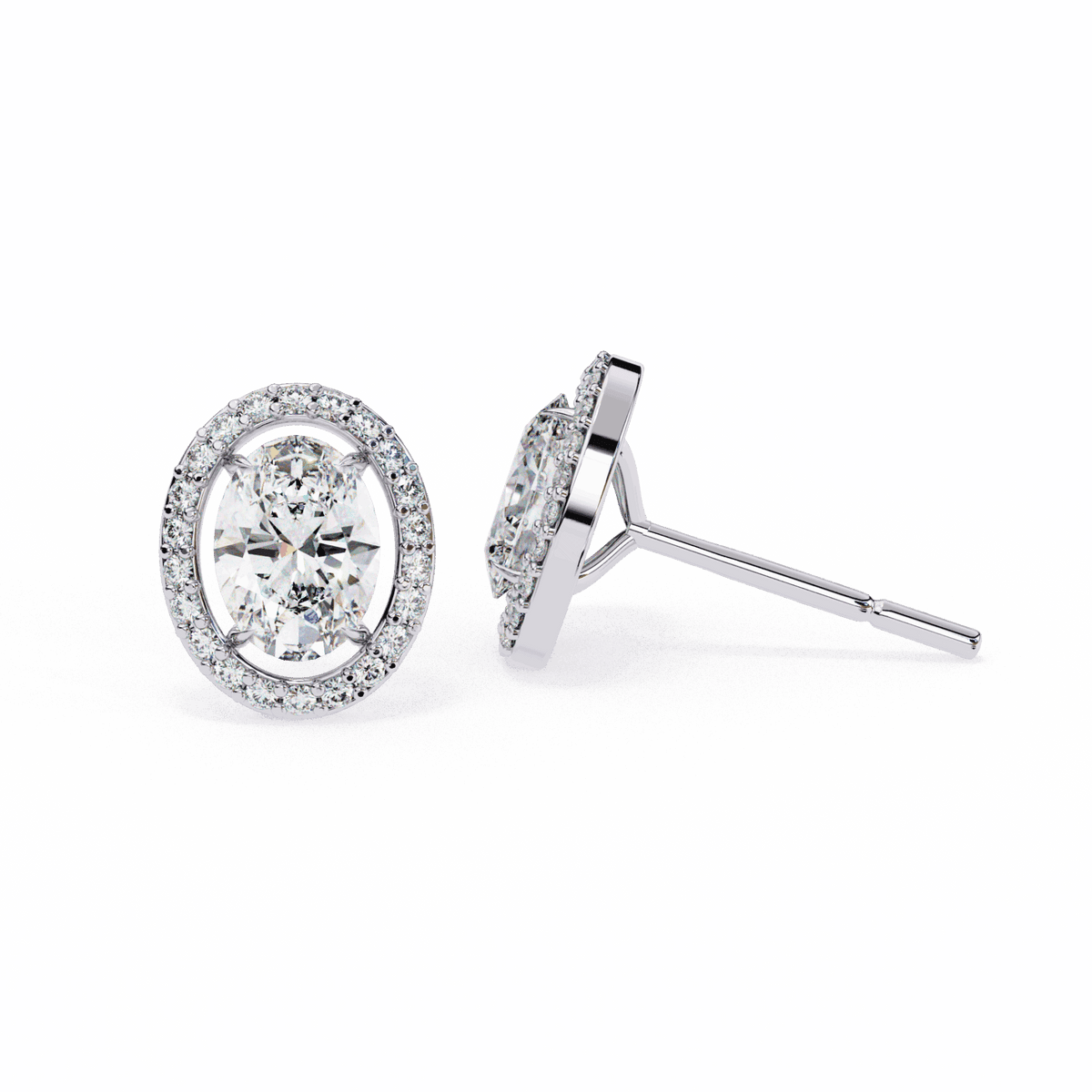1 Carat Oval and Round Halo Stud Earrings in Moissanite | House of Estara
