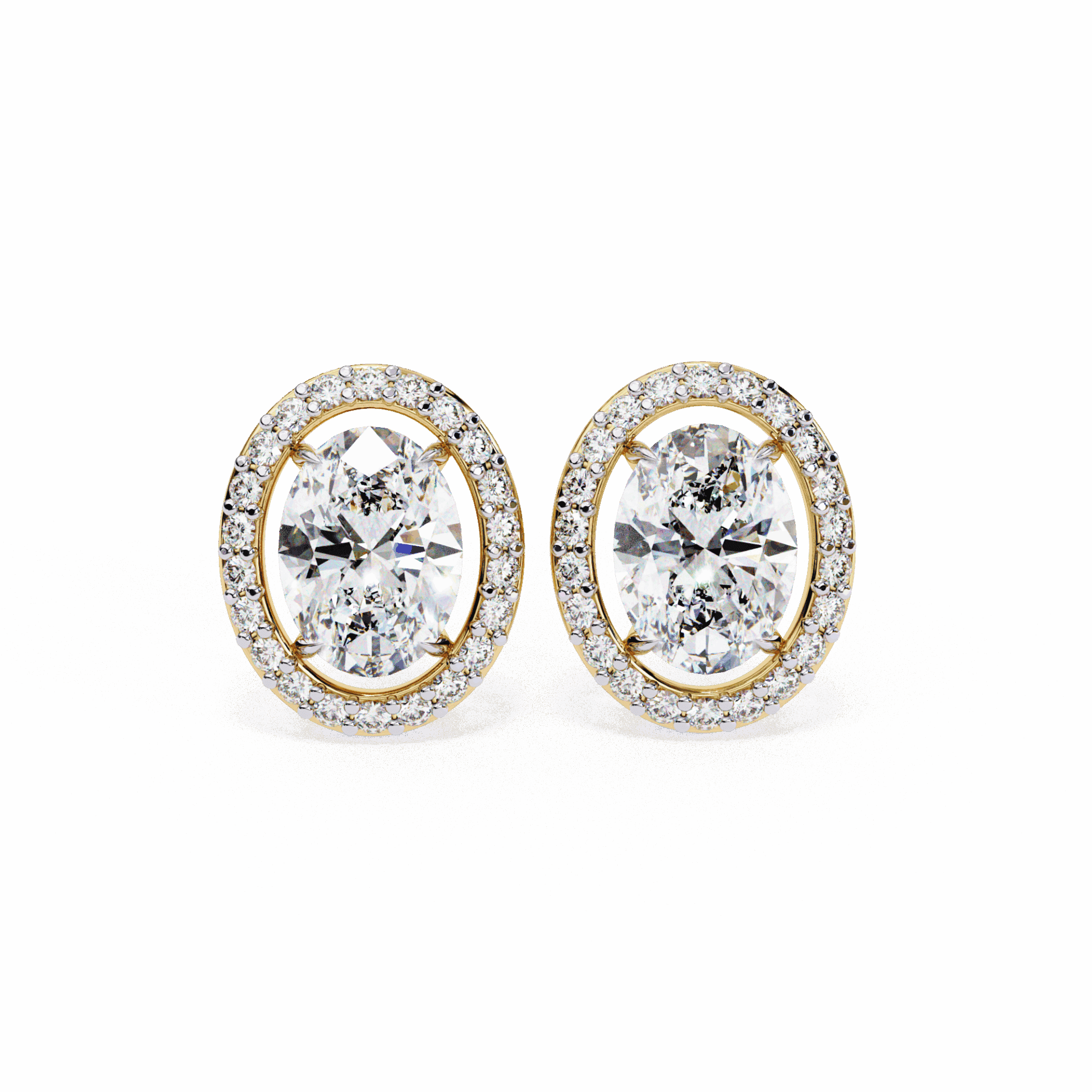 1 Carat Oval and Round Halo Stud Earrings in Moissanite | House of Estara