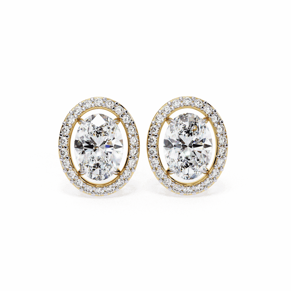 1 Carat Oval and Round Halo Stud Earrings in Moissanite | House of Estara