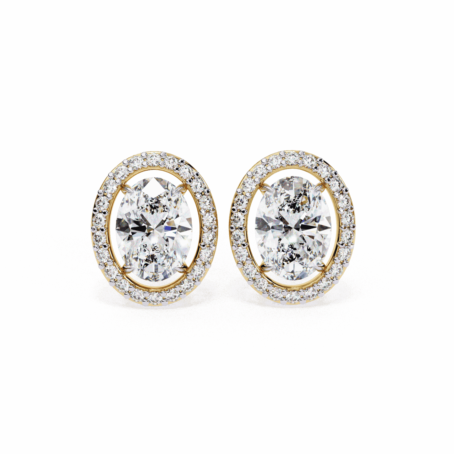 1 Carat Oval and Round Halo Stud Earrings in Moissanite | House of Estara