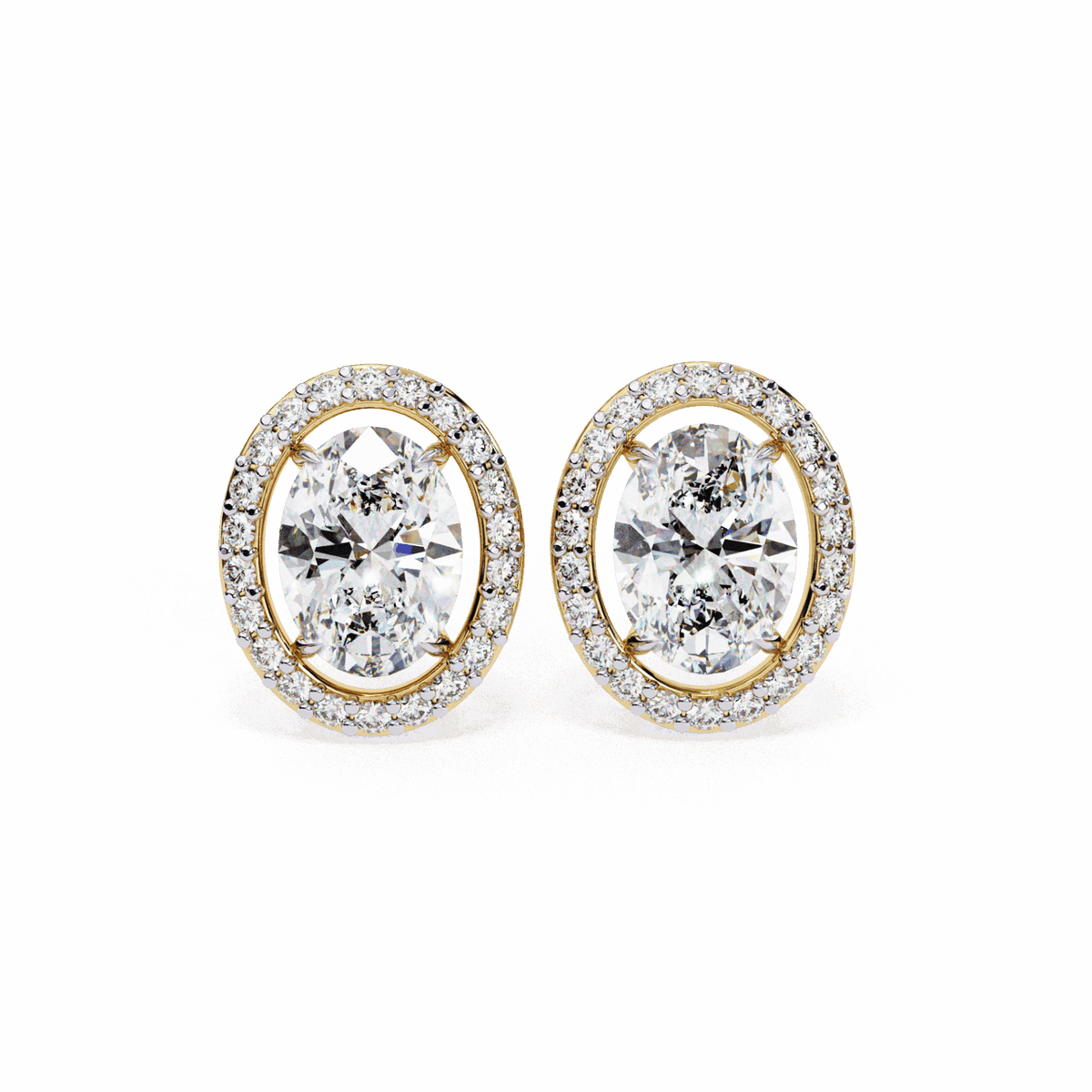 1 Carat Oval and Round Halo Stud Earrings in Moissanite | House of Estara