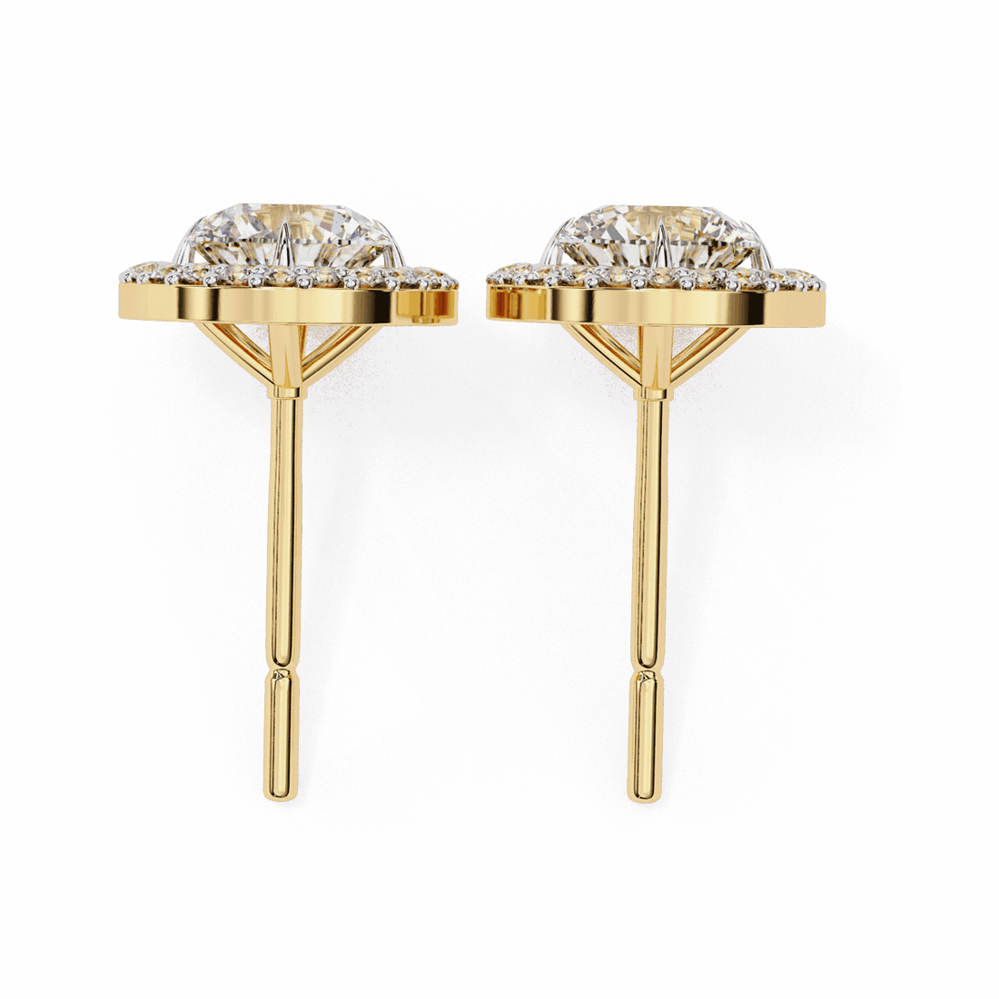 1 Carat Oval and Round Halo Stud Earrings in Moissanite | House of Estara