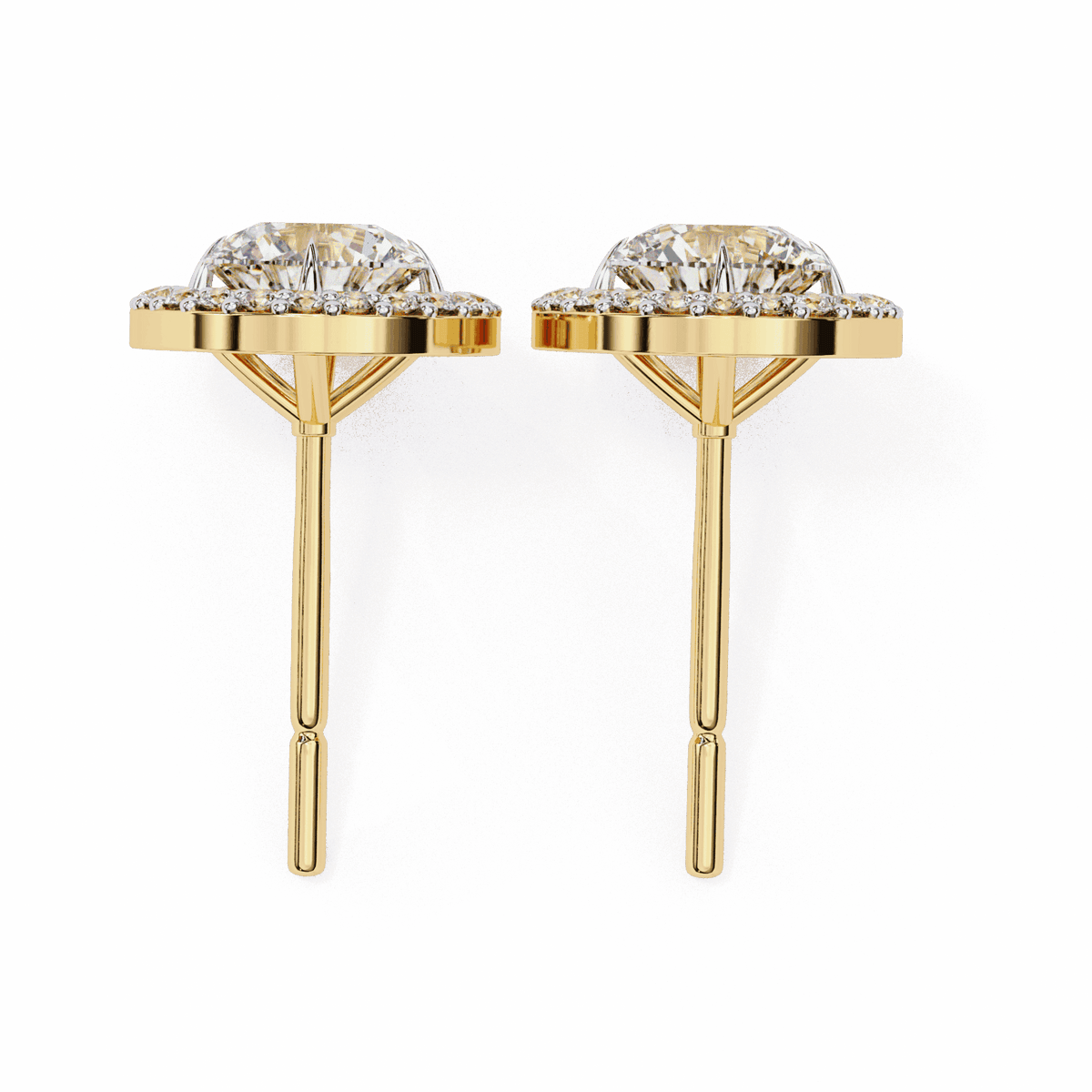 1 Carat Oval and Round Halo Stud Earrings in Moissanite | House of Estara