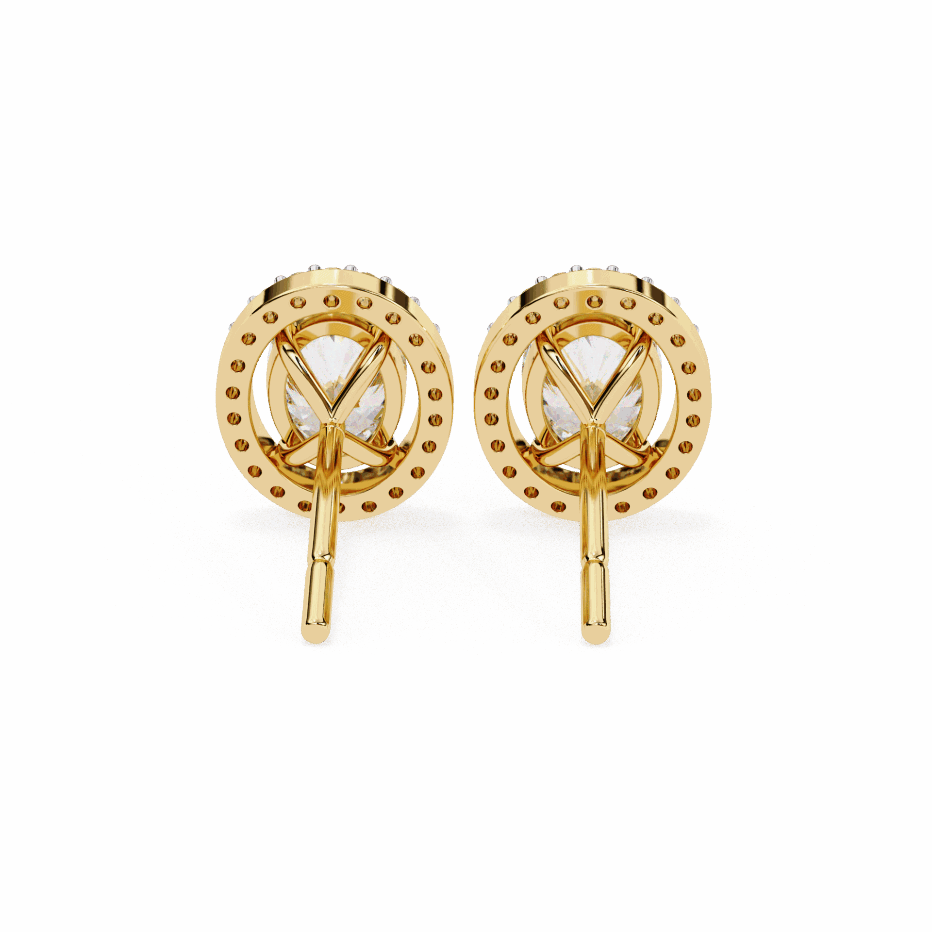 1 Carat Oval and Round Halo Stud Earrings in Moissanite | House of Estara