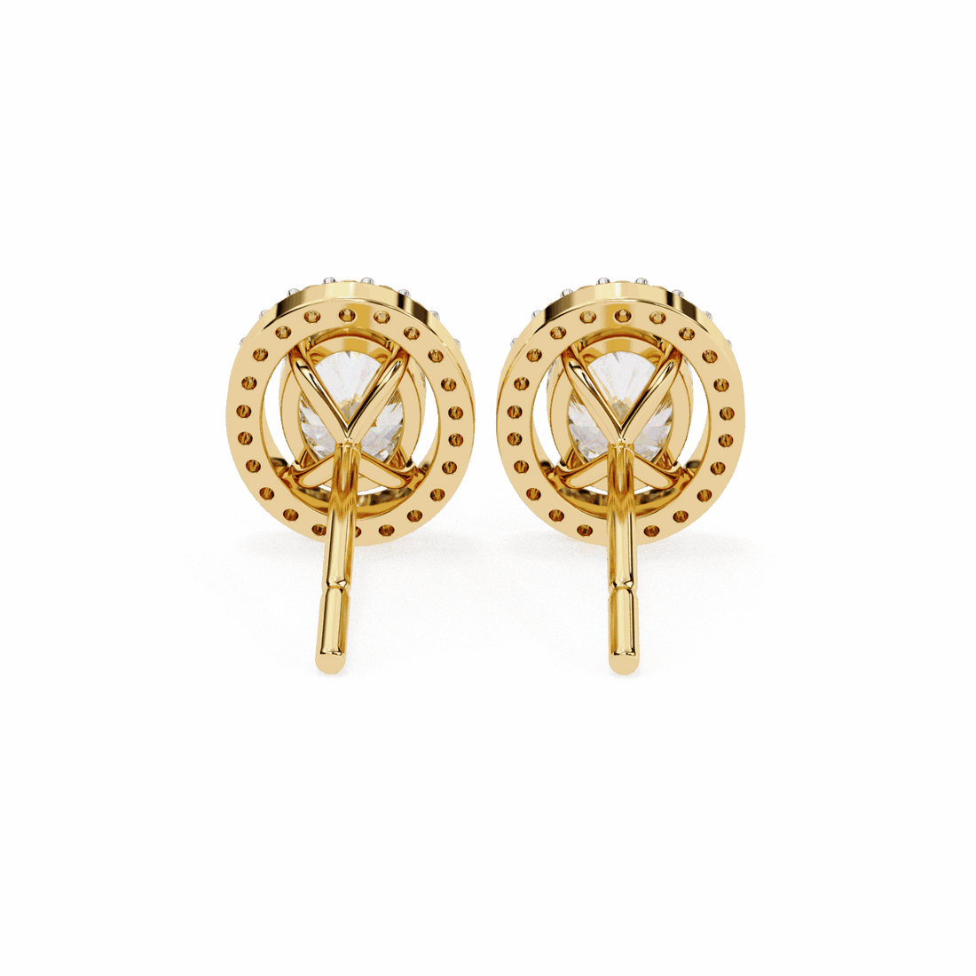 1 Carat Oval and Round Halo Stud Earrings in Moissanite | House of Estara