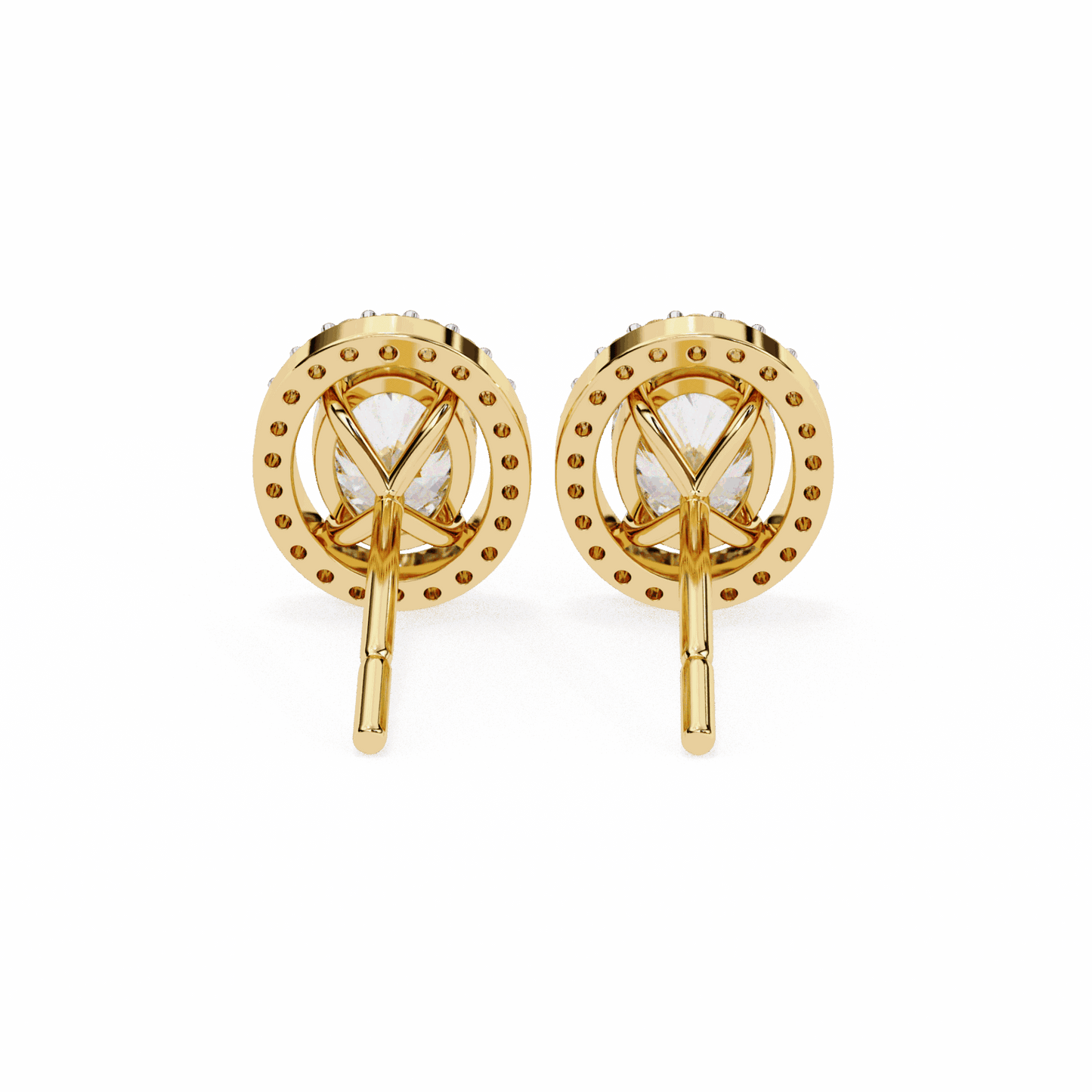 1 Carat Oval and Round Halo Stud Earrings in Moissanite | House of Estara
