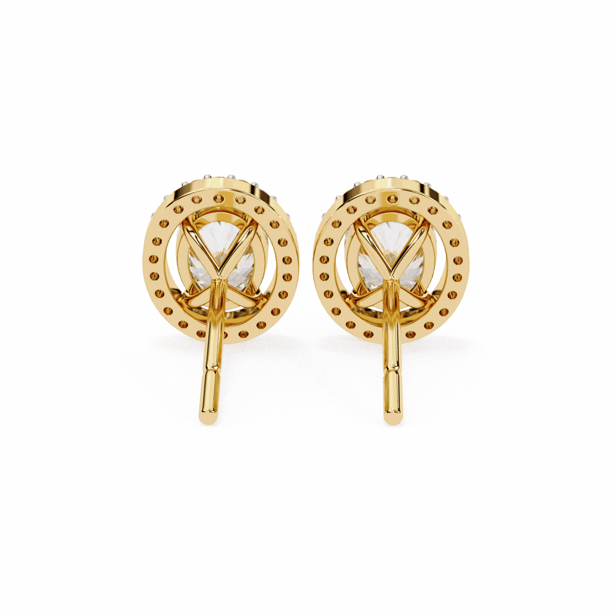 1 Carat Oval and Round Halo Stud Earrings in Moissanite | House of Estara