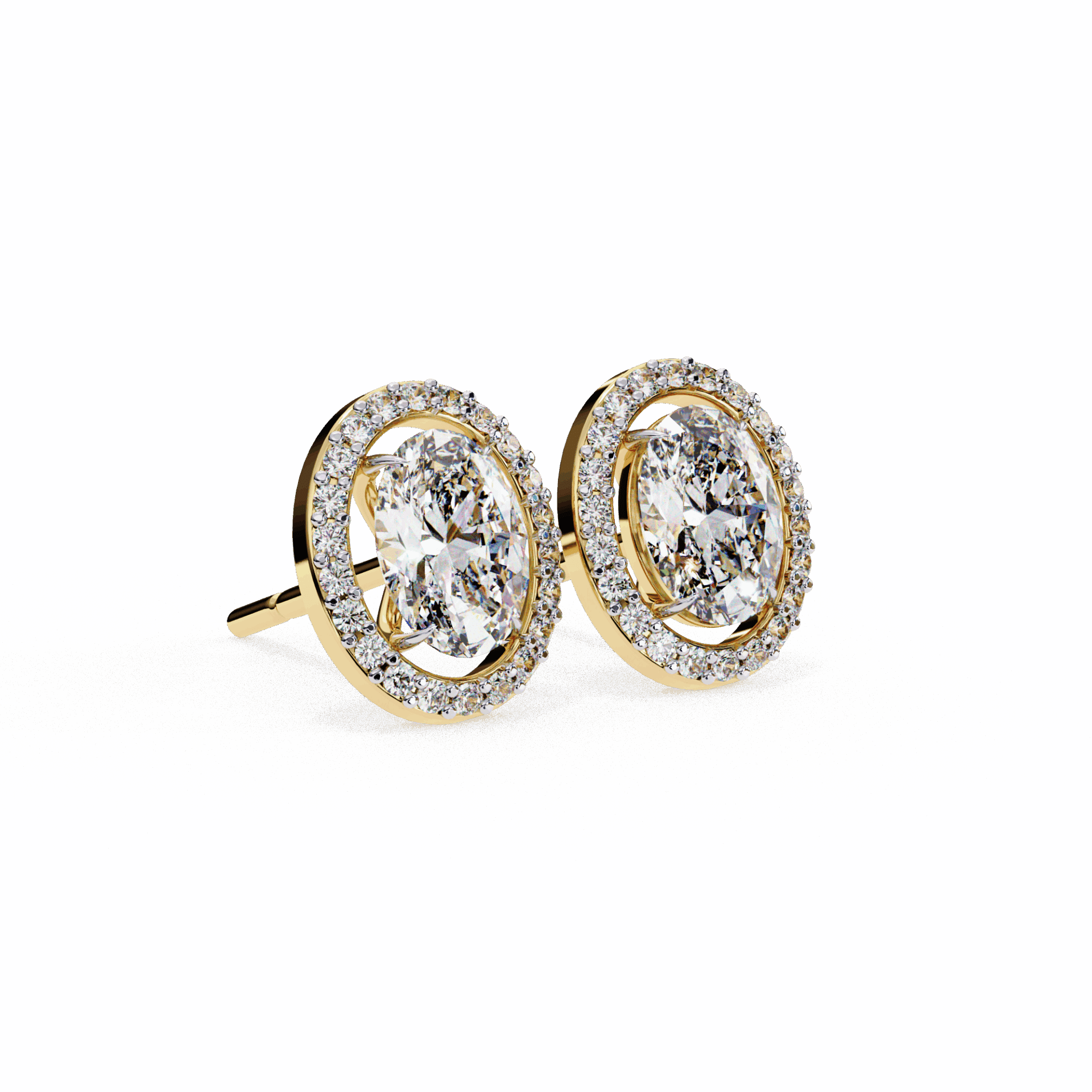 1 Carat Oval and Round Halo Stud Earrings in Moissanite | House of Estara