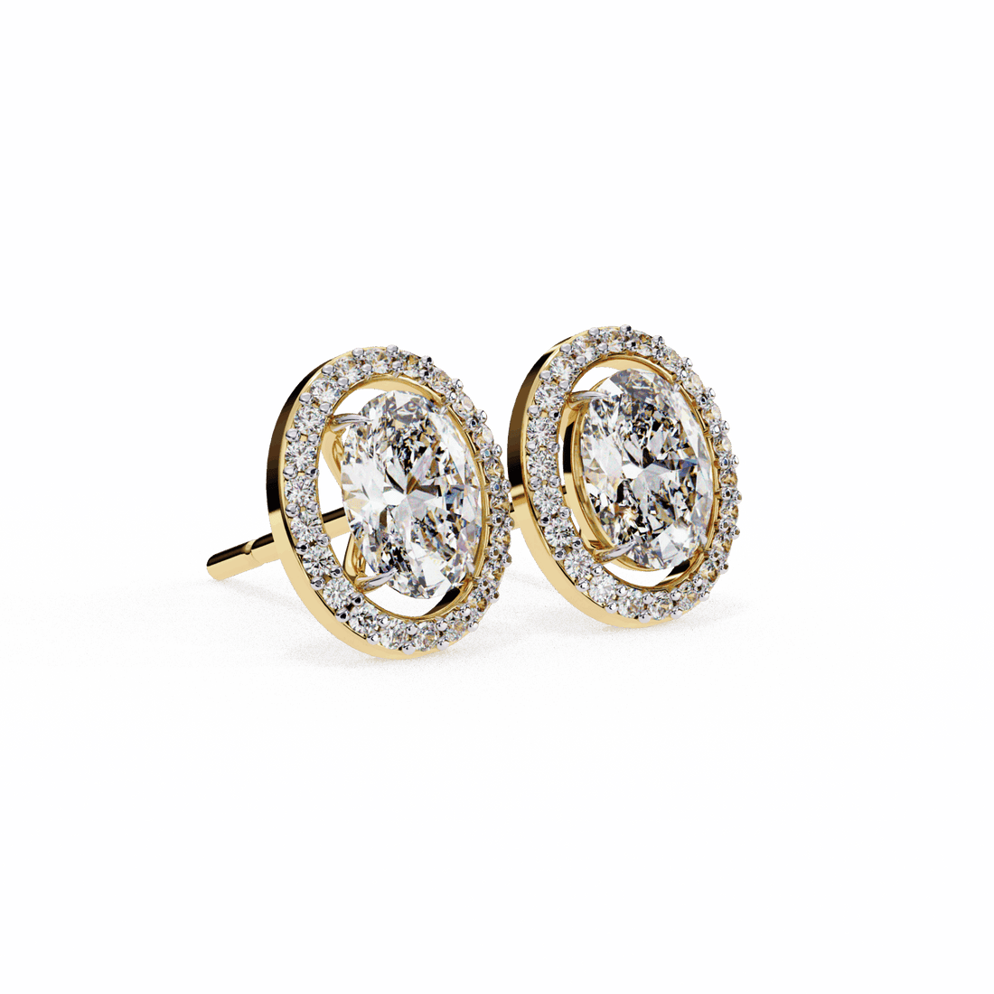 1 Carat Oval and Round Halo Stud Earrings in Moissanite | House of Estara