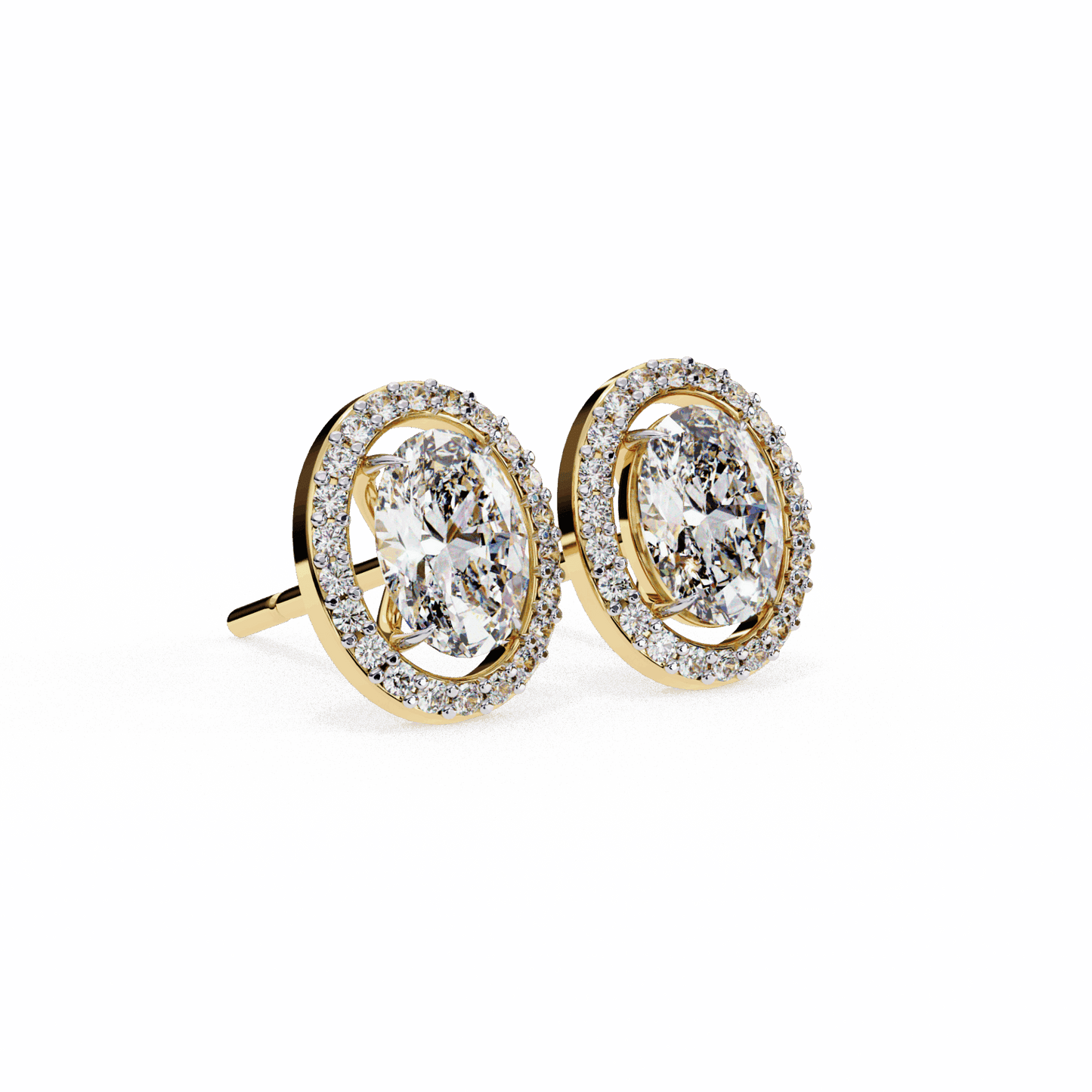 1 Carat Oval and Round Halo Stud Earrings in Moissanite | House of Estara