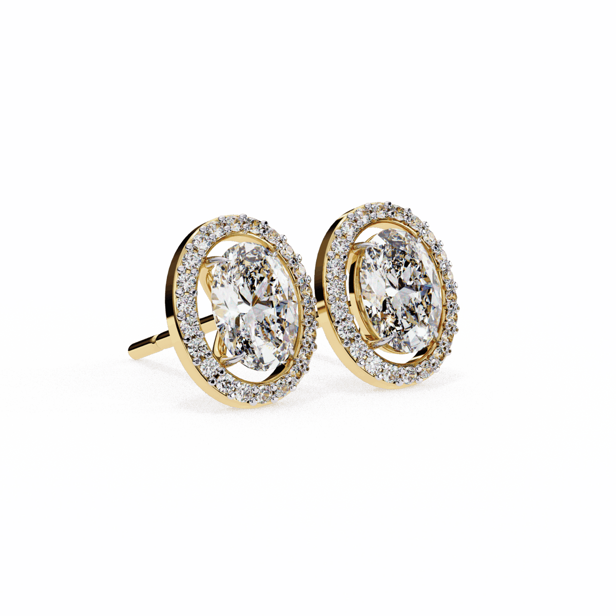 1 Carat Oval and Round Halo Stud Earrings in Moissanite | House of Estara