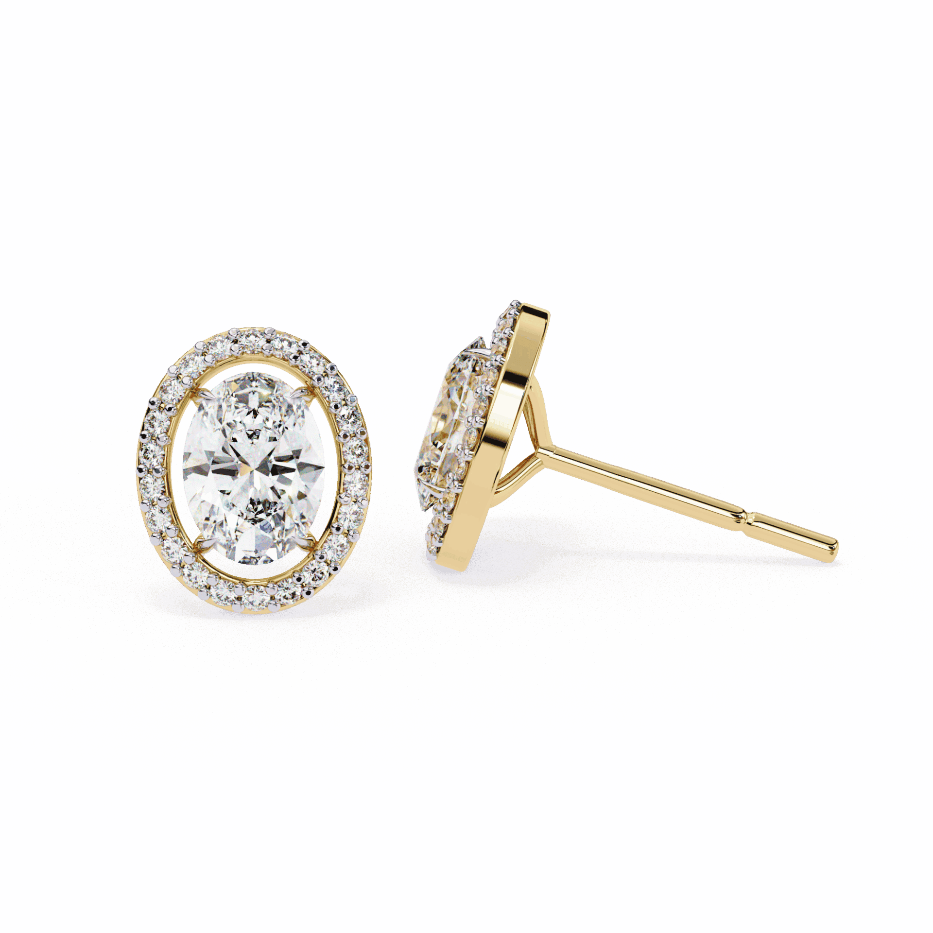 1 Carat Oval and Round Halo Stud Earrings in Moissanite | House of Estara