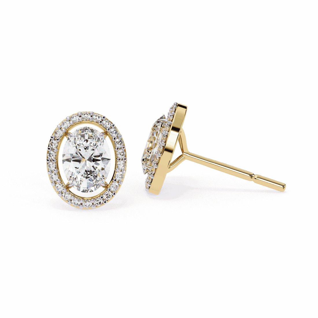 1 Carat Oval and Round Halo Stud Earrings in Moissanite | House of Estara