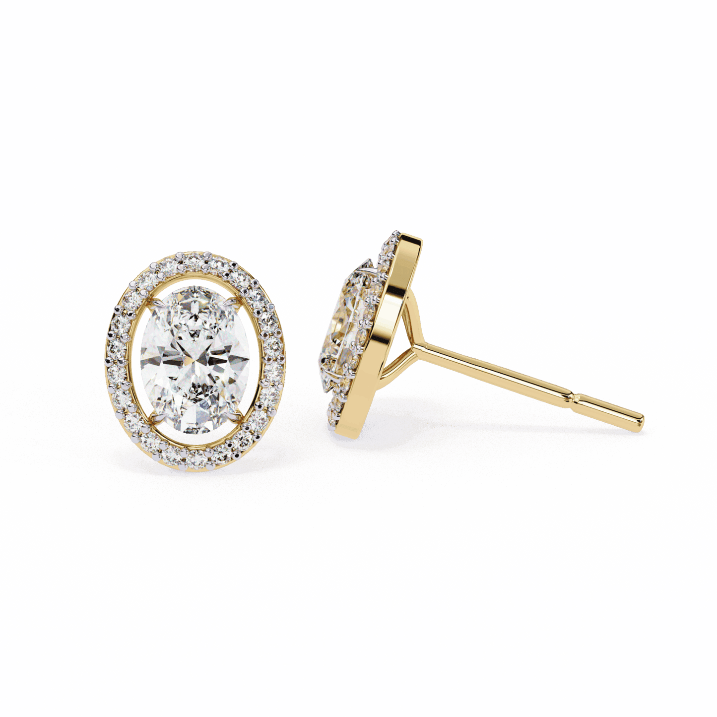 1 Carat Oval and Round Halo Stud Earrings in Moissanite | House of Estara