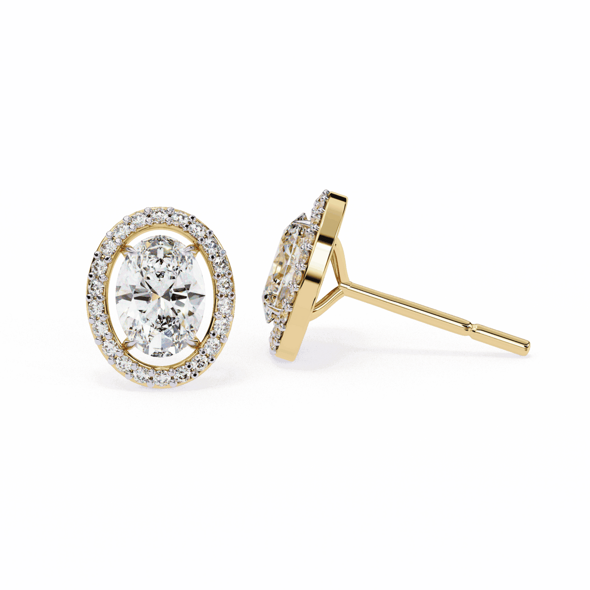1 Carat Oval and Round Halo Stud Earrings in Moissanite | House of Estara
