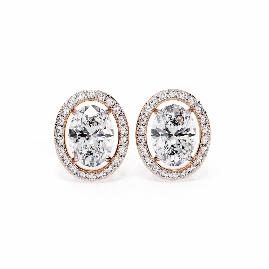 1 Carat Oval and Round Halo Stud Earrings in Moissanite | House of Estara