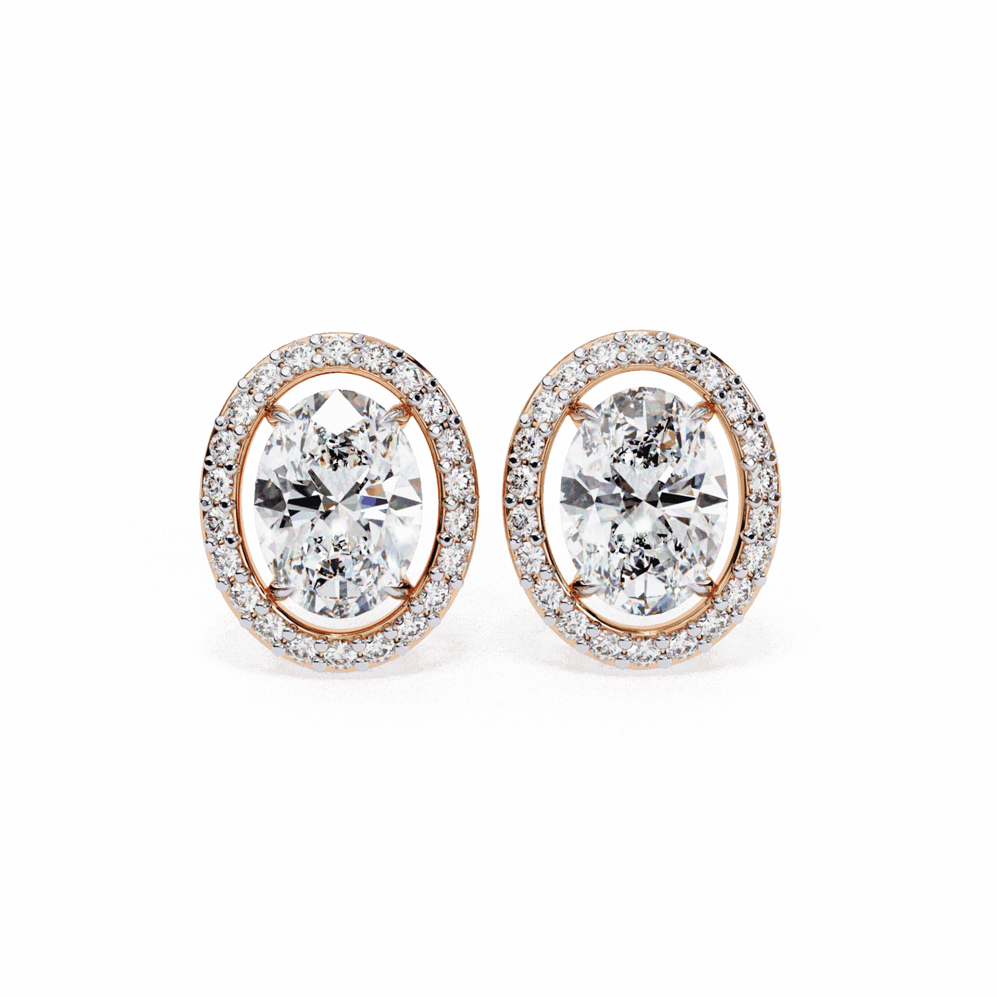 1 Carat Oval and Round Halo Stud Earrings in Moissanite | House of Estara