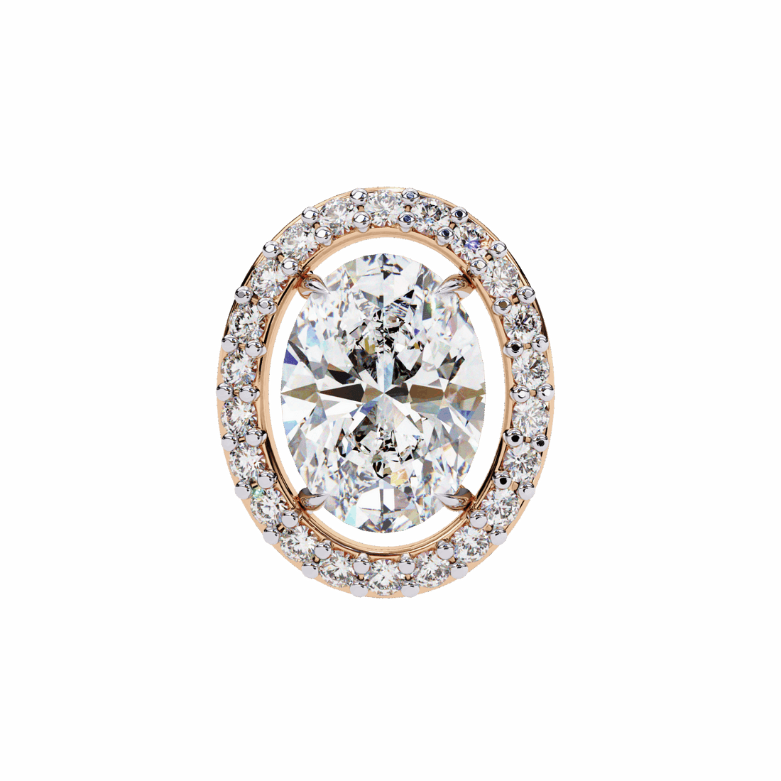 1 Carat Oval and Round Halo Stud Earrings in Moissanite | House of Estara