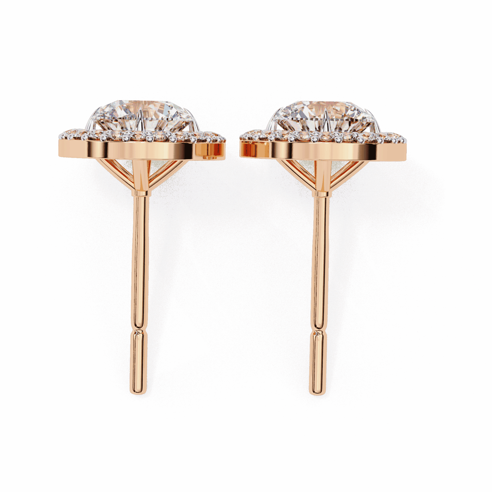 1 Carat Oval and Round Halo Stud Earrings in Moissanite | House of Estara