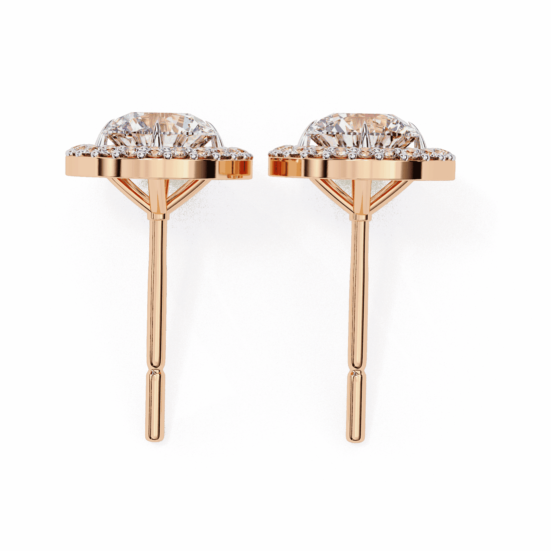 1 Carat Oval and Round Halo Stud Earrings in Moissanite | House of Estara