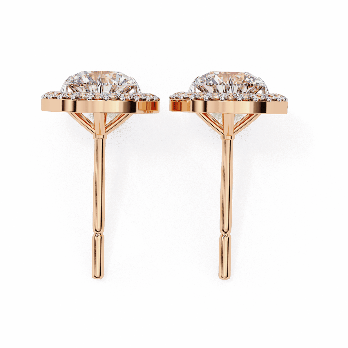 1 Carat Oval and Round Halo Stud Earrings in Moissanite | House of Estara