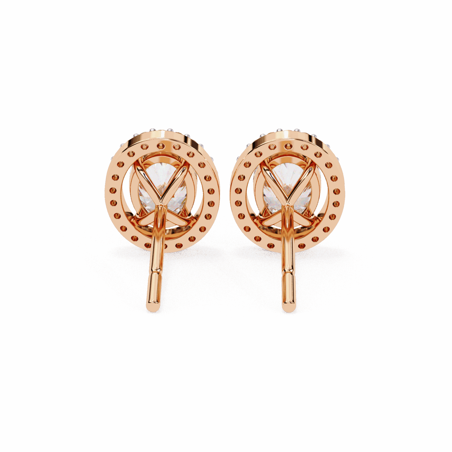 1 Carat Oval and Round Halo Stud Earrings in Moissanite | House of Estara