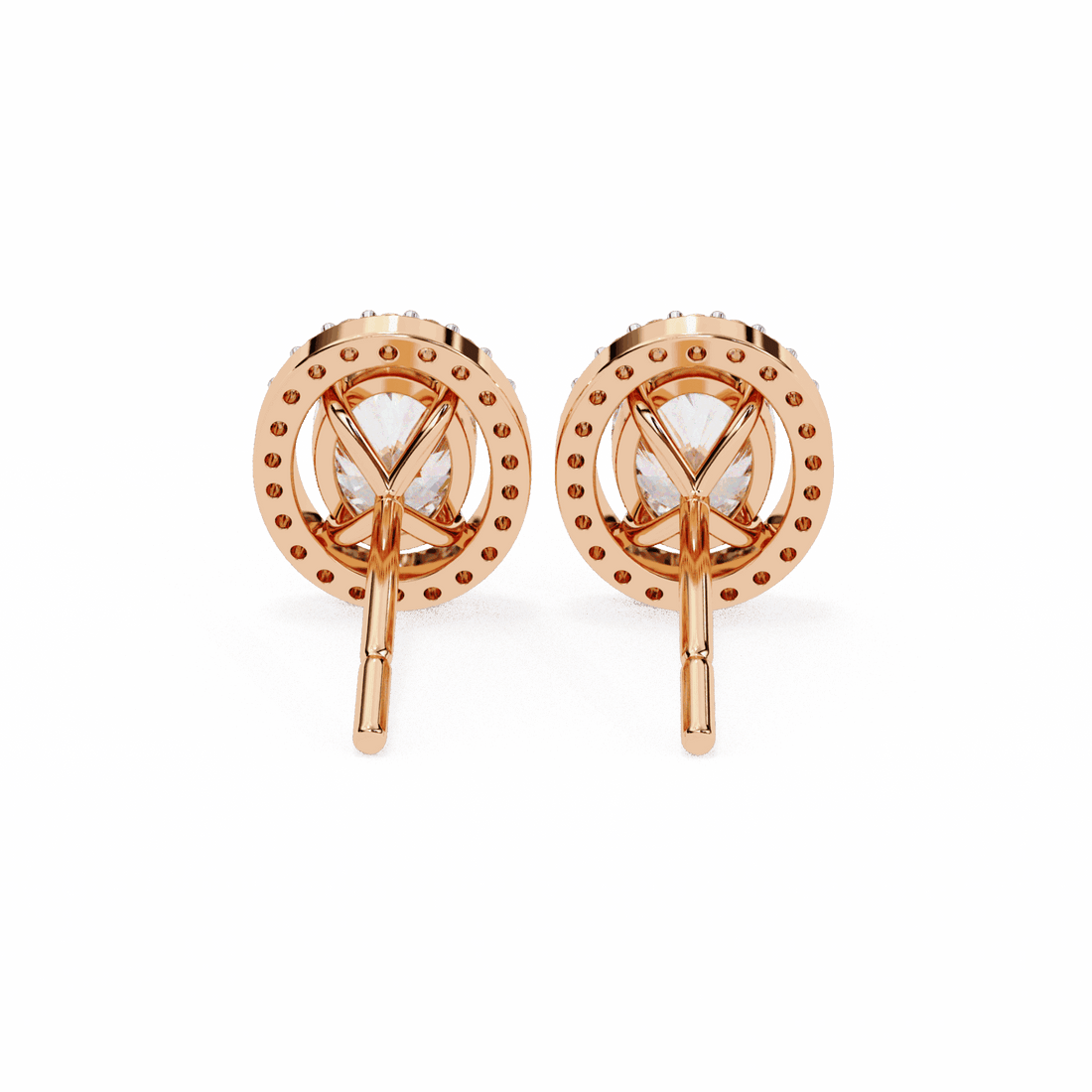 1 Carat Oval and Round Halo Stud Earrings in Moissanite | House of Estara