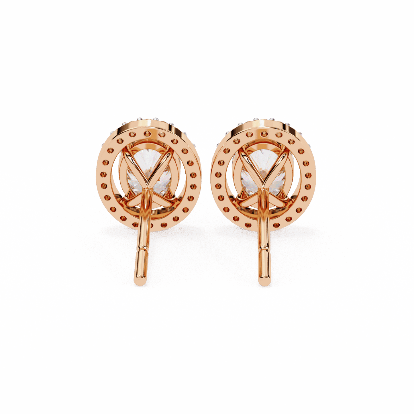 1 Carat Oval and Round Halo Stud Earrings in Moissanite | House of Estara