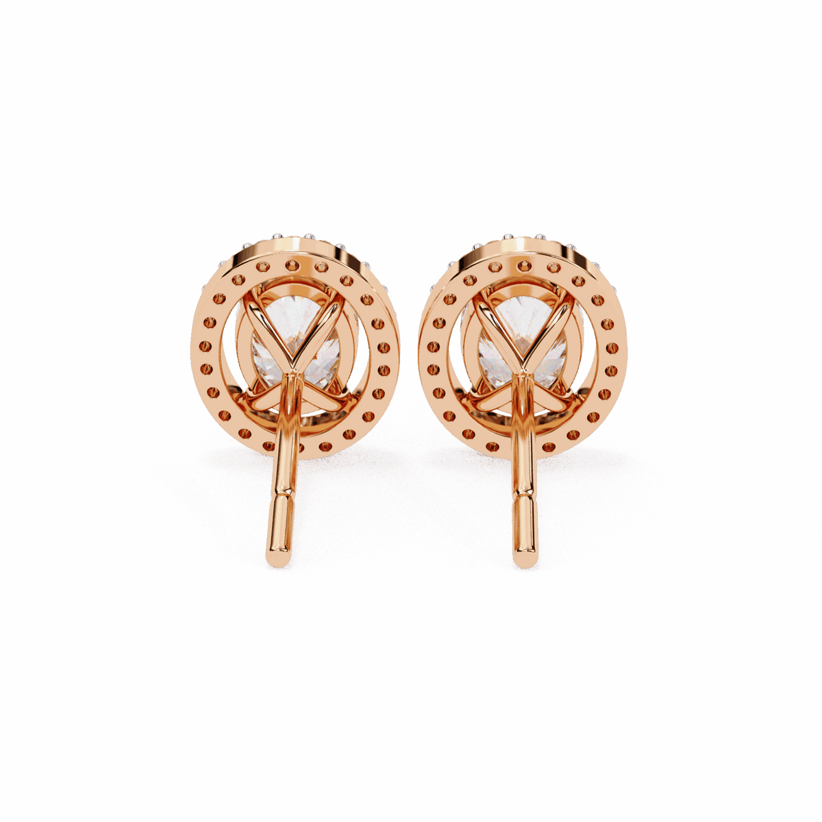 1 Carat Oval and Round Halo Stud Earrings in Moissanite | House of Estara