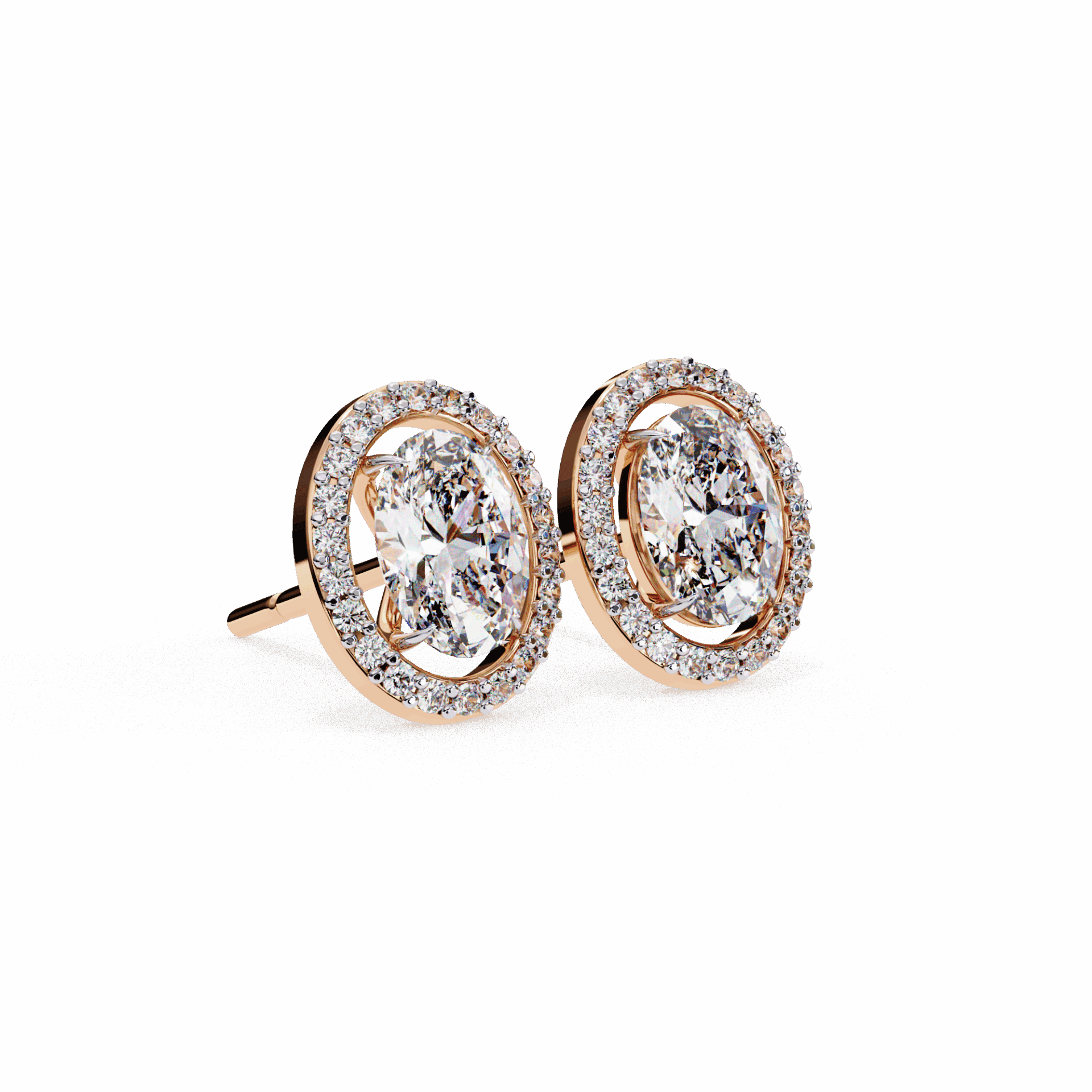 1 Carat Oval and Round Halo Stud Earrings in Moissanite | House of Estara