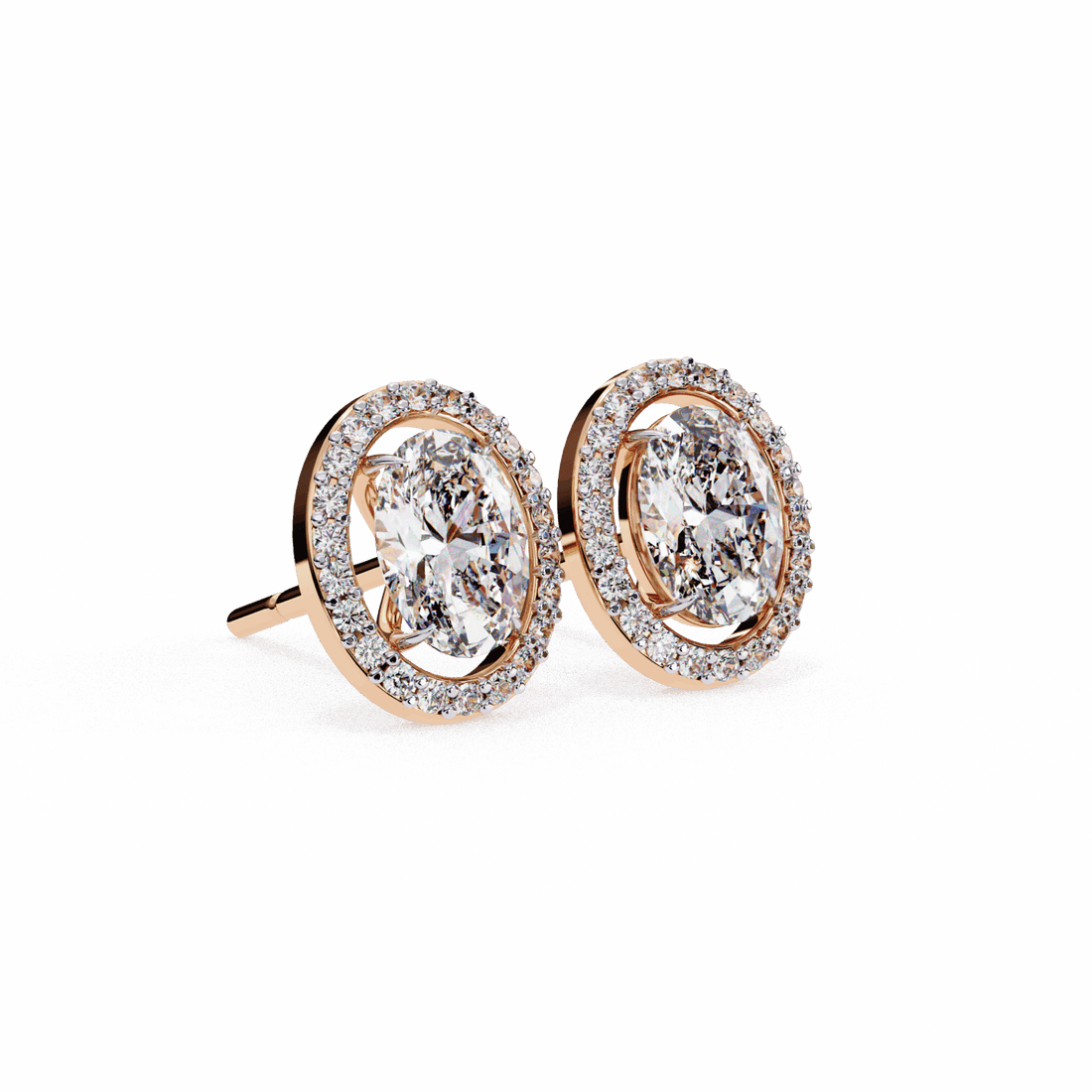 1 Carat Oval and Round Halo Stud Earrings in Moissanite | House of Estara
